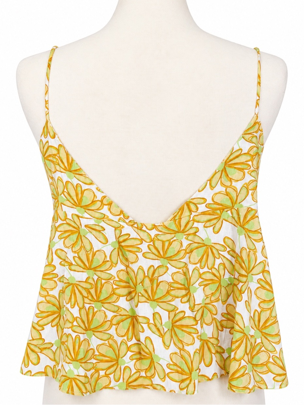 NWT Zara Daisy Floral Tie Front Cami Boho Top Size XL Yellow Green - Picture 2 of 6